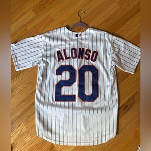Majestic MLB New York Mets Pete Alonso #20 Cool Base Pinstripe Jersey